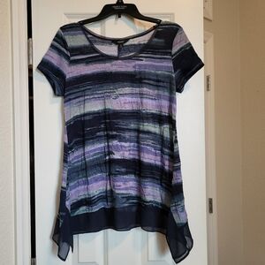 Simply Vera Wang crepe tunic top with asymmetrical hem, sheer hem and trim